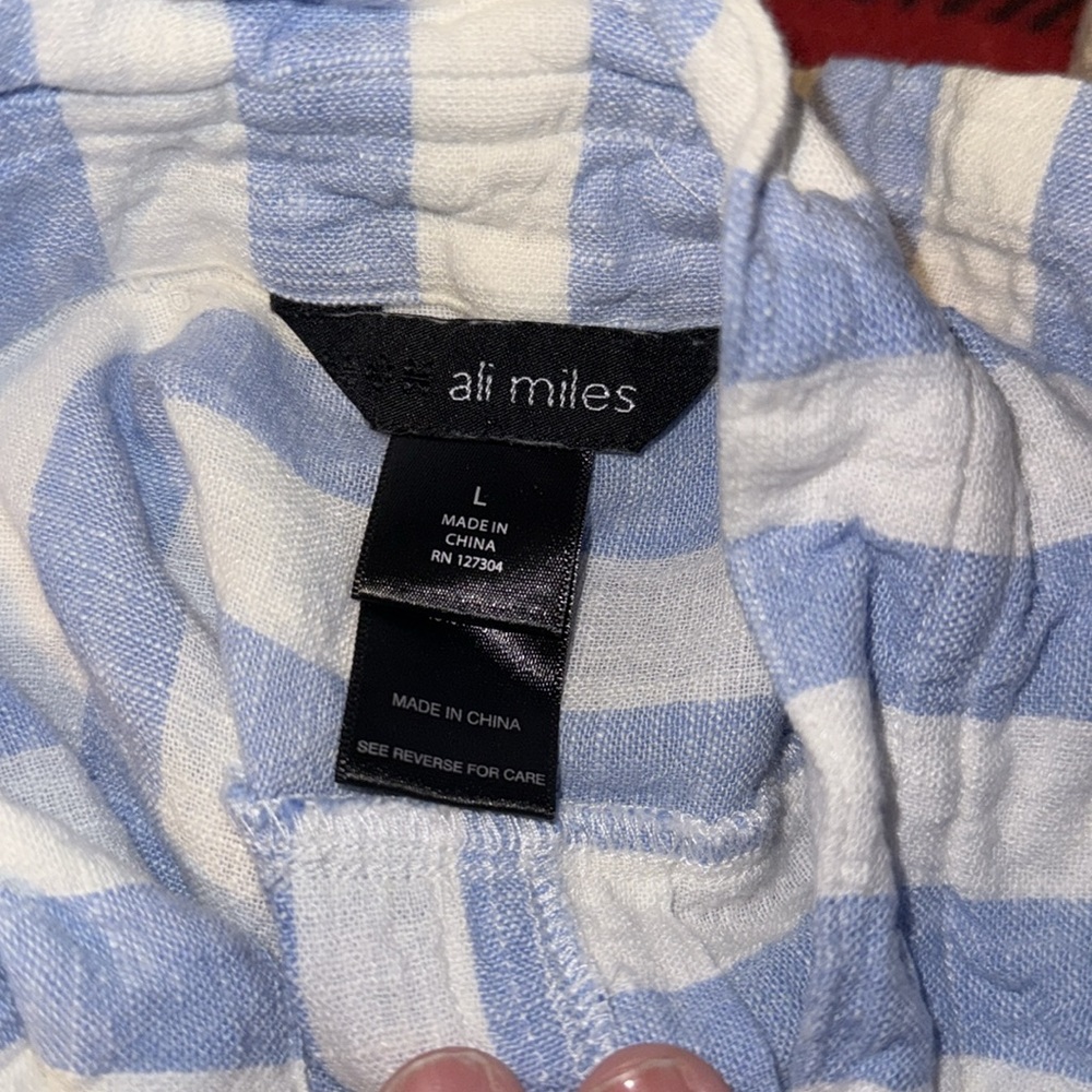 Ali Miles Linen Blend Button Down Striped Top - Large B7 - Picture 6 of 6